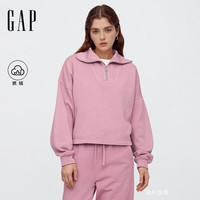 GAP女装2025秋季运动微宽松半拉链抓绒立领卫衣美版800447 粉色 L 美码 XL亚洲码170/100A