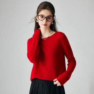 帕罗 清仓！100%山羊绒 高品质 圆领针织羊绒衫 新年红 ET20008R