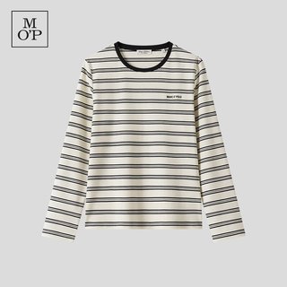 Marc O'Polo/MOP 2026春季撞色条纹logo长袖纯棉t恤女士 白黑条S01 XS