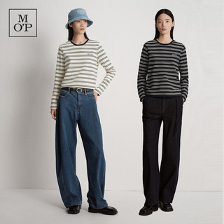 Marc O'Polo/MOP 2026春季撞色条纹logo长袖纯棉t恤女士 白黑条S01 XS