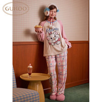 果壳(Gukoo)睡衣女冬季卡通iP联名毛绒舒适保暖女士家居服套装D 玛丽猫套装 M