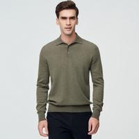 100%山羊绒T恤领商务男士秋冬Polo衫长袖羊绒衫