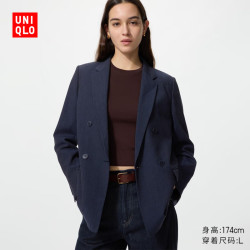 优衣库 女装双排扣茄克/外套通勤商务夹克25秋冬481603  484252/69藏青色 2XL