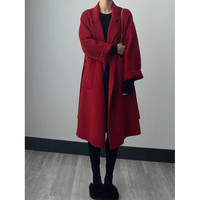 FOURDATRY纯手工缝制双面羊毛大衣女中高级感韩版宽松2025秋冬呢子外套 红色 S