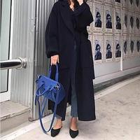 FOURDATRY纯手工缝制双面羊毛大衣女中高级感韩版宽松2025秋冬呢子外套 黑色 S