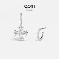 APM Monaco十字架不对称圈形耳环银白色小号耳饰个性摩登新年