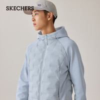 斯凯奇 【轻暖保温层】男士梭织短款拼接连帽羽绒服 P425M141