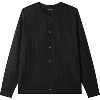 gxgjeans男装 多色绞花毛衣含羊毛休闲保暖针织衫外套男25秋 黑色 L (175)