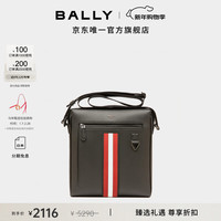 BALLY [尊享折扣]MYTHOS红白条纹黑色牛皮革男士斜挎包