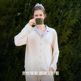 Teenie Weenie小熊睡衣男2025秋季莫代尔长袖家居服套装女 浅粉色 【撞色皇冠|开襟-女】 M 女 115-125斤 | 男110-140斤