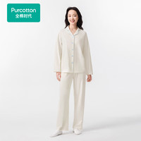 全棉时代(PurCotton)睡衣男女士家居套装抗菌针织开襟 素米白(女士) L (女165/男175)