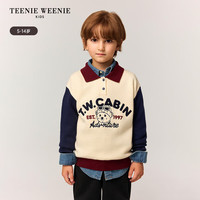 Teenie Weenie Kids小熊童装25年秋冬男童学院风撞色POLO领毛衣 米白色 130 cm