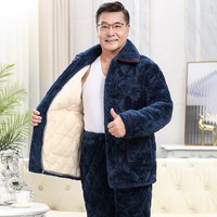 睡衣男士冬季加厚加绒珊瑚绒三层夹棉保暖中老年爸爸家居服秋冬款 XXXL【165-200斤】三层加厚加绒