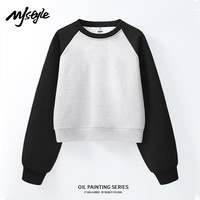 MJ STYLE时尚简约牛奶丝撞色插肩短款圆领卫衣女2026夏季新款休闲百搭卫衣