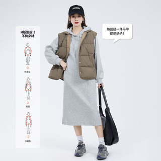 MJ STYLE连帽卫衣连衣裙子女2026年春秋收腰显瘦设计感百搭休闲长裙 麻灰/纯色