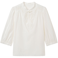 衣香丽影白色镂空绣花立领衬衫女2025年秋装新款法式减龄小资上衣 米色 X