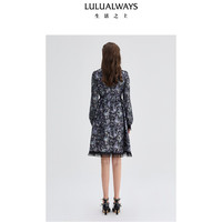 LULUALWAYS我爱露露新款时尚复古蕾丝拼接高腰中长款连衣裙 黑色  XL