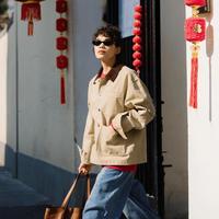 盖璞 Gap男装2025春季款纯棉撞色拼接翻领外套常规百搭夹克723094