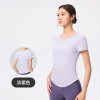 Keep瑜伽服女夏季瑜伽运动服侧抽褶速干衣跑步上衣短袖T恤 L