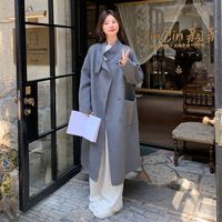 高级感过膝长款灰色立领双面毛呢大衣女2025秋冬显瘦毛呢外套
