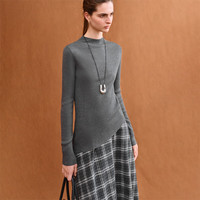 范思蓝恩斜下摆高领羊毛打底衫女2025秋时尚保暖针织上衣4050 深花灰 M