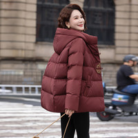 雪中飞2025冬新中式短款羽绒服女士花纹盘扣保暖洋红F