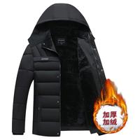 虎迹 福利款冬季棉衣加绒加厚连帽保暖外套中老年时尚棉衣 黑色 3XL（150斤左右）