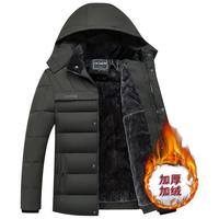 虎迹 福利款冬季棉衣加绒加厚连帽保暖外套中老年时尚棉衣 军绿色 2XL（130斤左右）