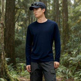 灰壳 户外男美利奴羊毛速干衣100%美丽诺打底衫长袖登山运动贴身内衣 丈青色 -17.