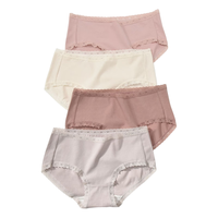洁丽雅4条装中腰蕾丝边纯棉裆女士内裤提臀透气舒适抗菌短裤内裤女 【4条装】肉粉/浅黄/浅咖/浅粉 M (80-100斤)