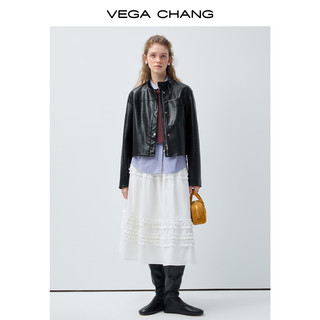 VEGA CHANG 黑皮立扣短款皮质夹克