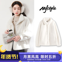 MJ STYLE短夹克麂皮外套女2026冬季防风保暖韩系小个子美拉德穿搭上衣 米白#纯色
