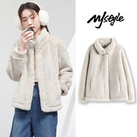 MJ STYLE短夹克麂皮外套女2026冬季防风保暖韩系小个子美拉德穿搭上衣 浅卡其#纯色 XL