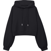 MJ STYLE短款连帽卫衣女2026春秋宽松休闲百搭显高显瘦小个子甜美风上衣 黑/纯色