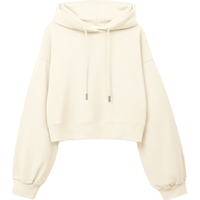 MJ STYLE短款连帽卫衣女2026春秋宽松休闲百搭显高显瘦小个子甜美风上衣 杏/纯色