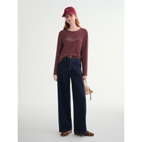 独束大码女装【侧缝前移】撞色明线牛仔裤2025冬款拱针工艺阔腿裤 原牛仔色 M (尺码:1)