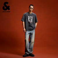 【马年新年款】杰克琼斯男装新春季红色做旧水洗纯棉宽松短袖T恤