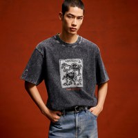 【马年新年款】杰克琼斯男装新春季红色做旧水洗纯棉宽松短袖T恤 175/96A/M E44黑砂色