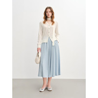 独束 大码女装a字裙子白色半身裙女2025新款秋装百褶裙肌理感长裙