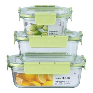 LOCK&LOCK 玻璃保鲜盒套装饭盒微波炉加热水果便当盒食品级冰箱
