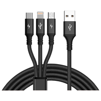 ESCASE 快充 数据线三合一充电器线 Type-C, Lightning, Micro USB 尼龙织 Type-C 2.1A 黑