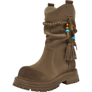 百思图 2025秋冬西部堆堆靴复古女中靴加绒可选