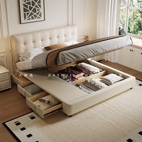 大树岛家居华夫格法式奶油风小户型主卧双人床复古风储物真皮床 【榉木排骨架】升级版单床 箱框结构1800mm*2000mm