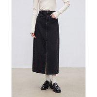 自巧 小个子黑色设计感分割牛仔半身裙女2024秋冬新款遮胯显瘦裙子