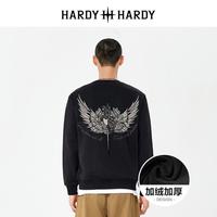 HARDY HARDY 冬季后背白墨亮片印花高街上衣个性圆领加绒厚款男式卫衣