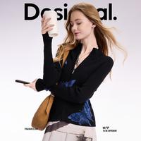 Desigual 西班牙时尚奢品 女式蝴蝶印花修身弹力开襟针织衫