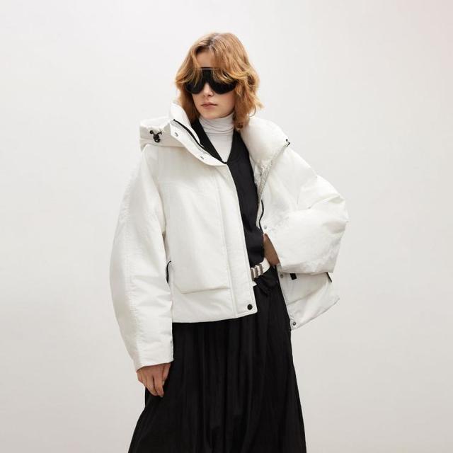 ONLY 2025冬季宽松三防落肩短款抽绳白鸭绒羽绒服女