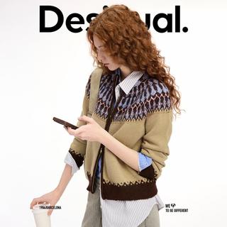 DESIGUAL 【含绵羊毛】西班牙时尚奢品秋冬费尔岛立领开衫女士针织衫