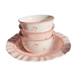 CERAMICS 蝴蝶结釉下彩餐具陶瓷家用盘子菜盘创意少女心可爱米饭碗