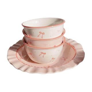 CERAMICS 蝴蝶结釉下彩餐具陶瓷家用盘子菜盘创意少女心可爱米饭碗
